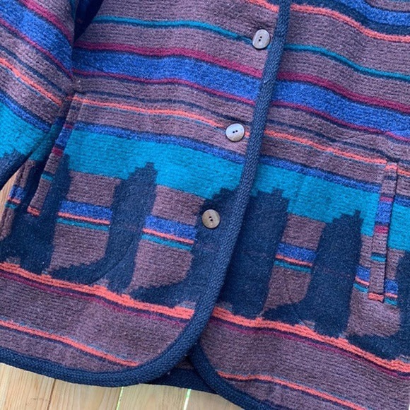 WOOLRICH Vintage Wool Aztec Western Boots Button Down Winter Coat Jacket Large - Picture 4 of 13